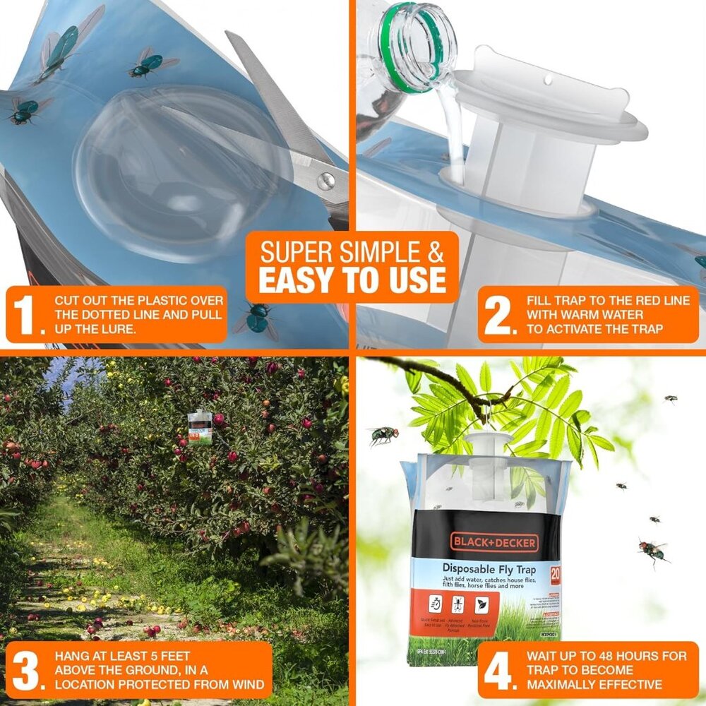 Fly Trap- Hanging Fly Traps Outdoor- Natural Non-Toxic Fly Catcher Attractant - Picture 5 of 6